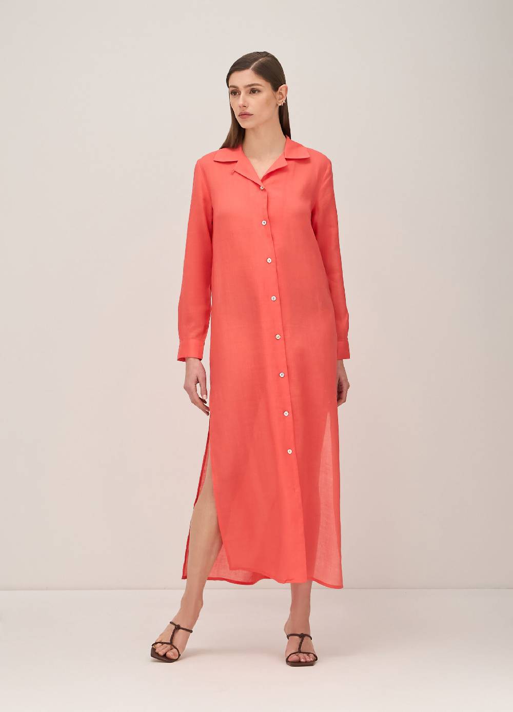 LES COPAINSMaxi abito a camicia in fibre naturali Shopping Online