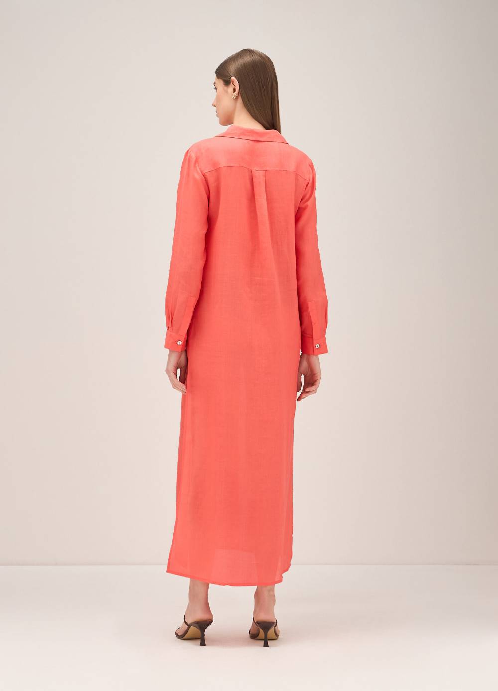 LES COPAINSMaxi abito a camicia in fibre naturali Shopping Online
