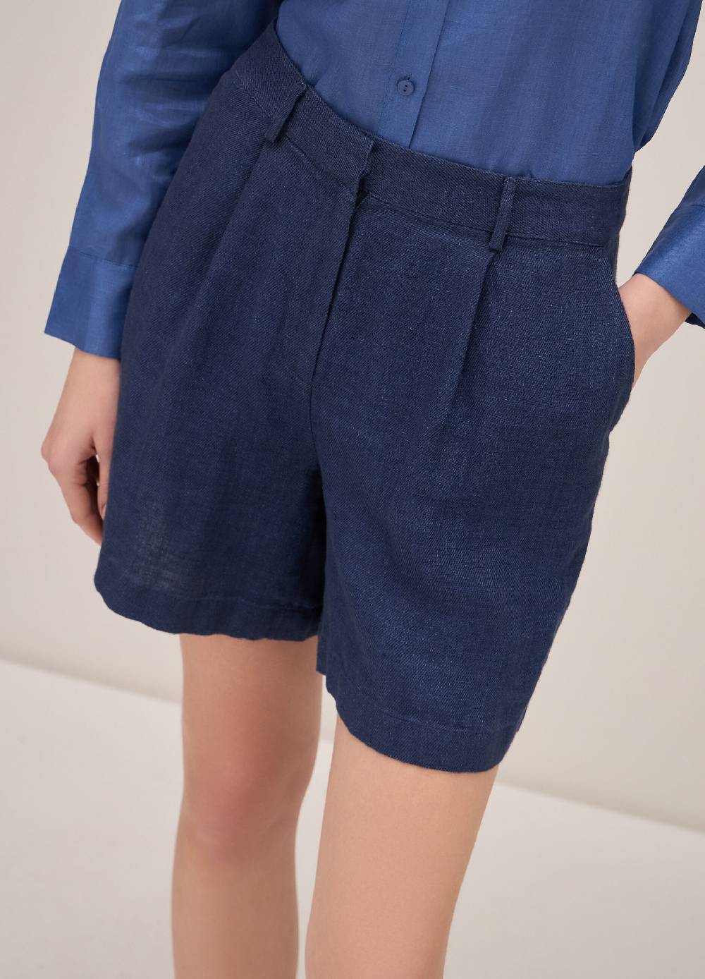 LES COPAINSPantaloni short in lino effetto denim Online
