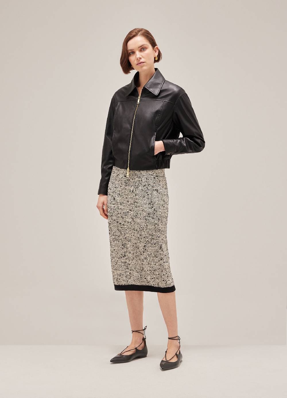 LES COPAINSBomber cropped in ECOpelle Moda