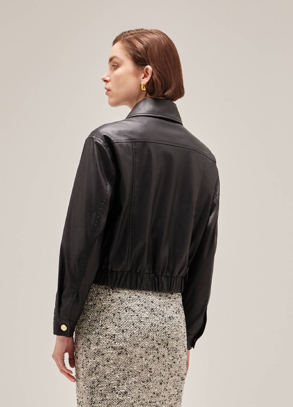 LES COPAINSBomber cropped in ECOpelle Moda
