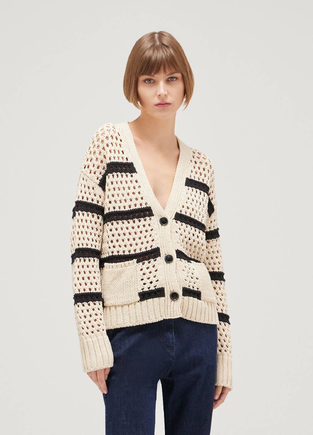 LES COPAINSCardigan tricot misto cotone a righe Consegna Veloce