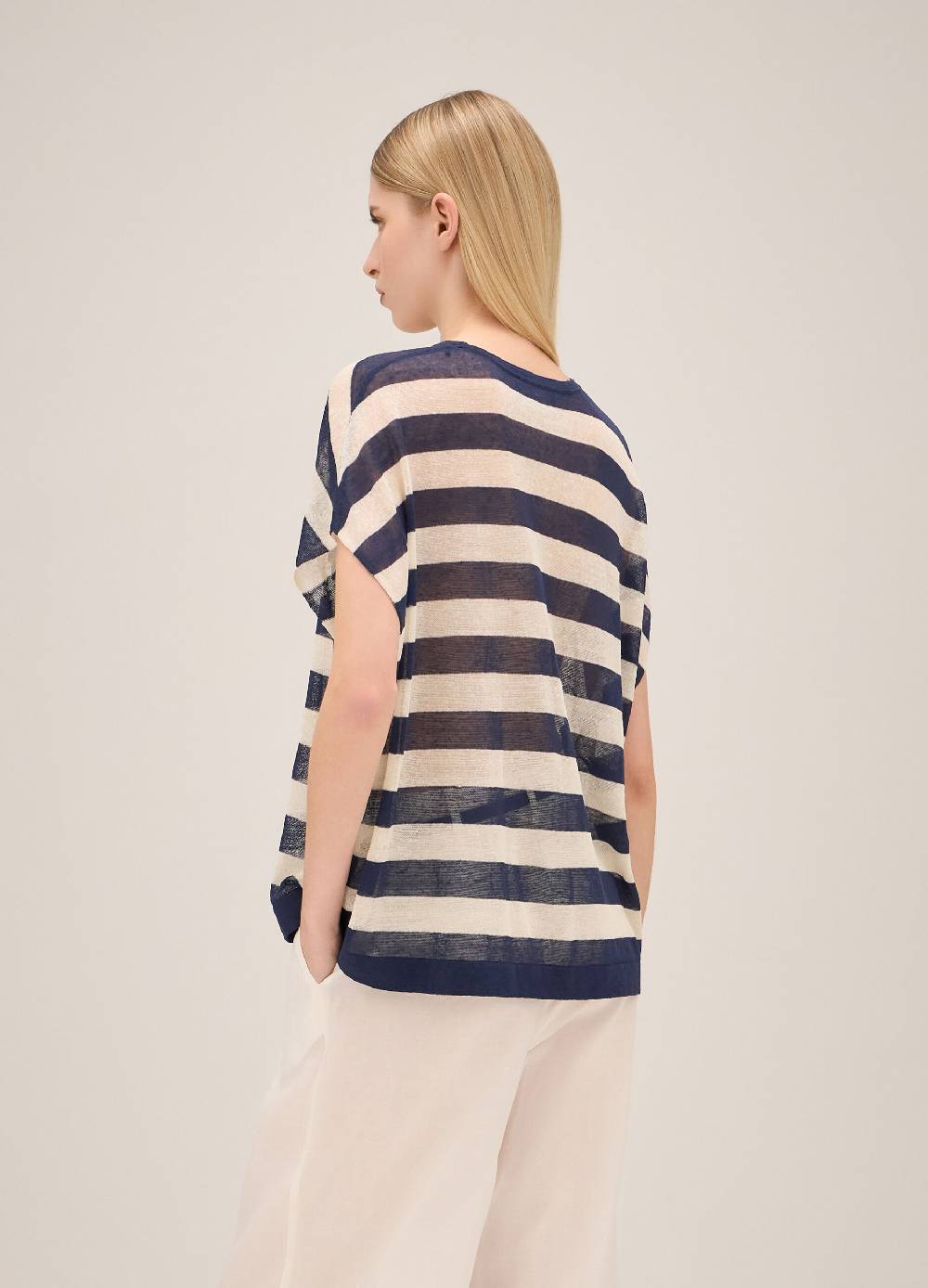 LES COPAINSMaglia tricot a maniche corte in misto lino Nuova