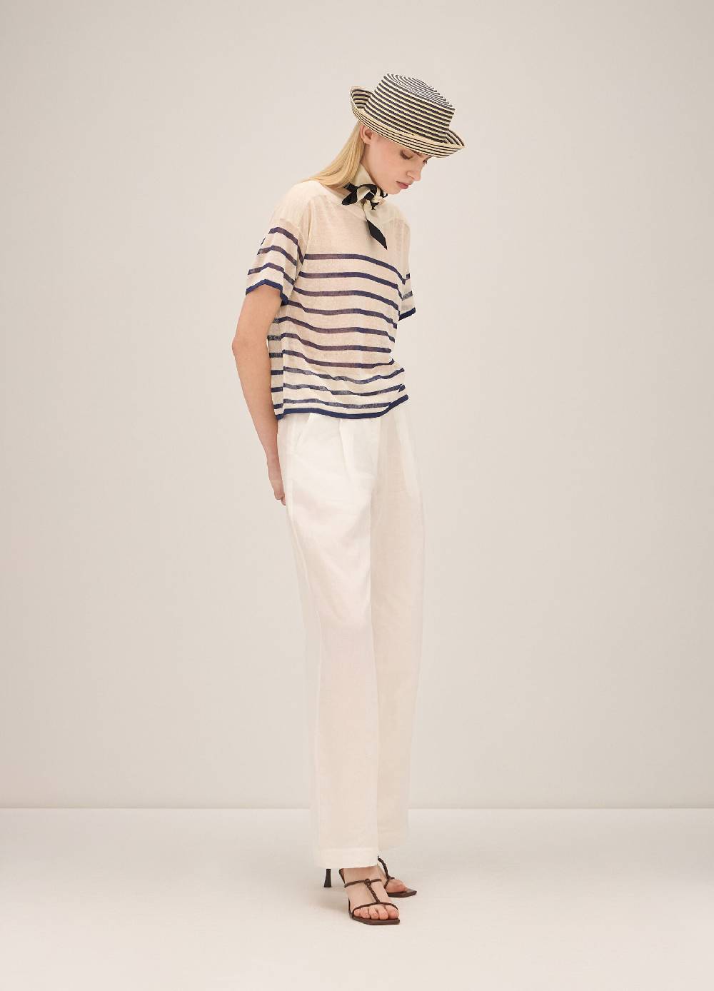 LES COPAINSMaglia tricot a righe misto lino 2025