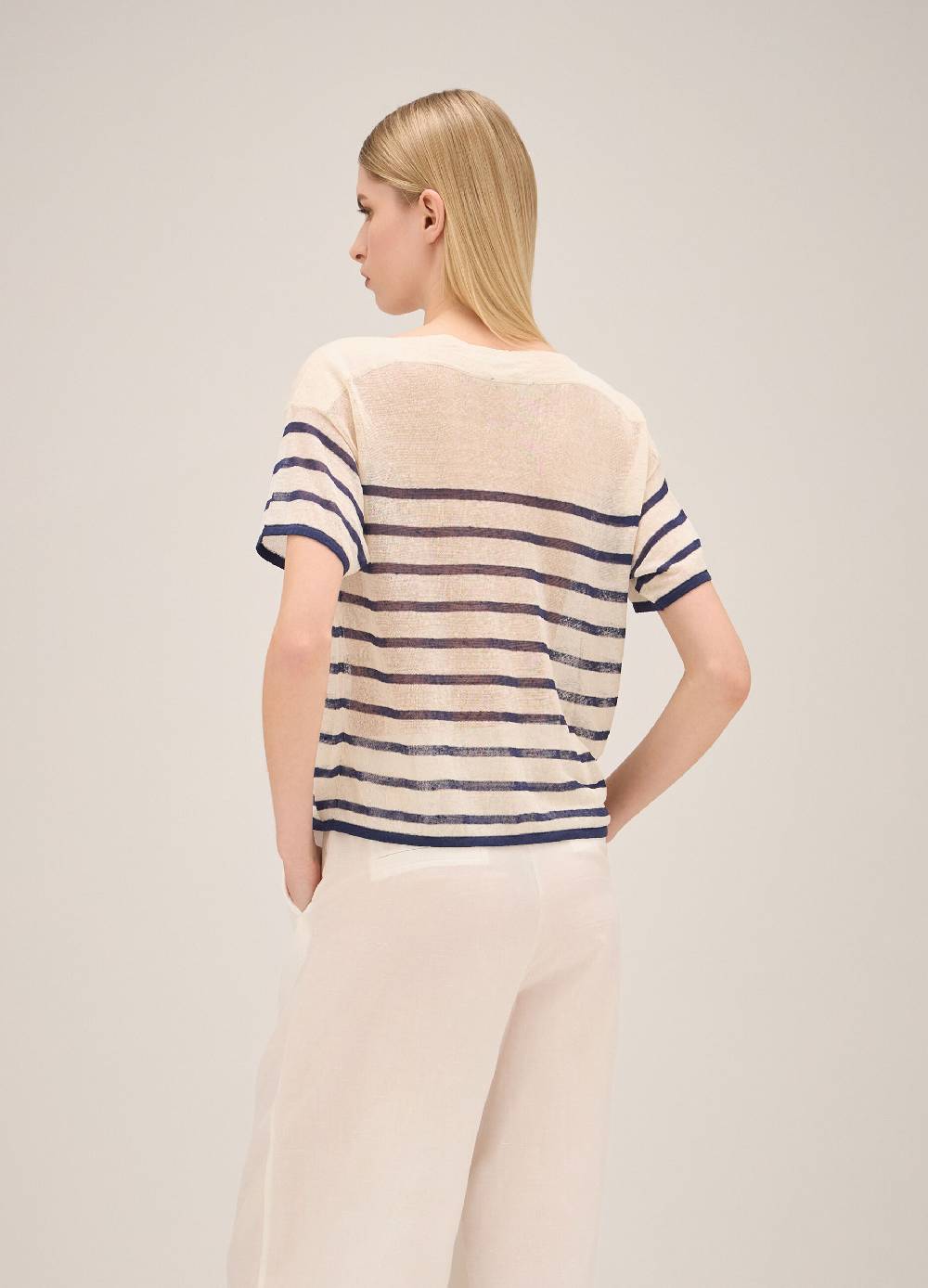 LES COPAINSMaglia tricot a righe misto lino 2025