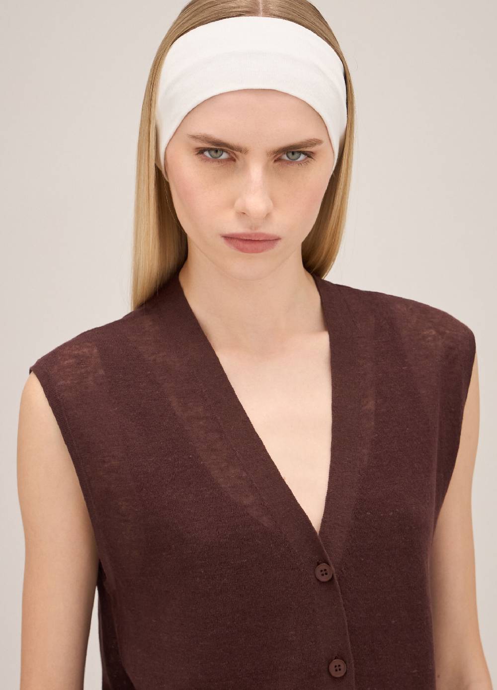LES COPAINSGilet lungo tricot in misto lino In Linea