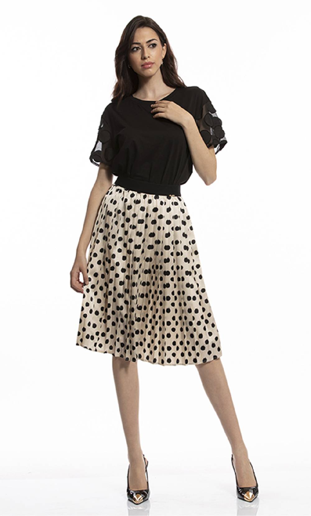 Koralline T-SHIRT CON MANICHE IN TESSUTO POIS Vendita Calda
