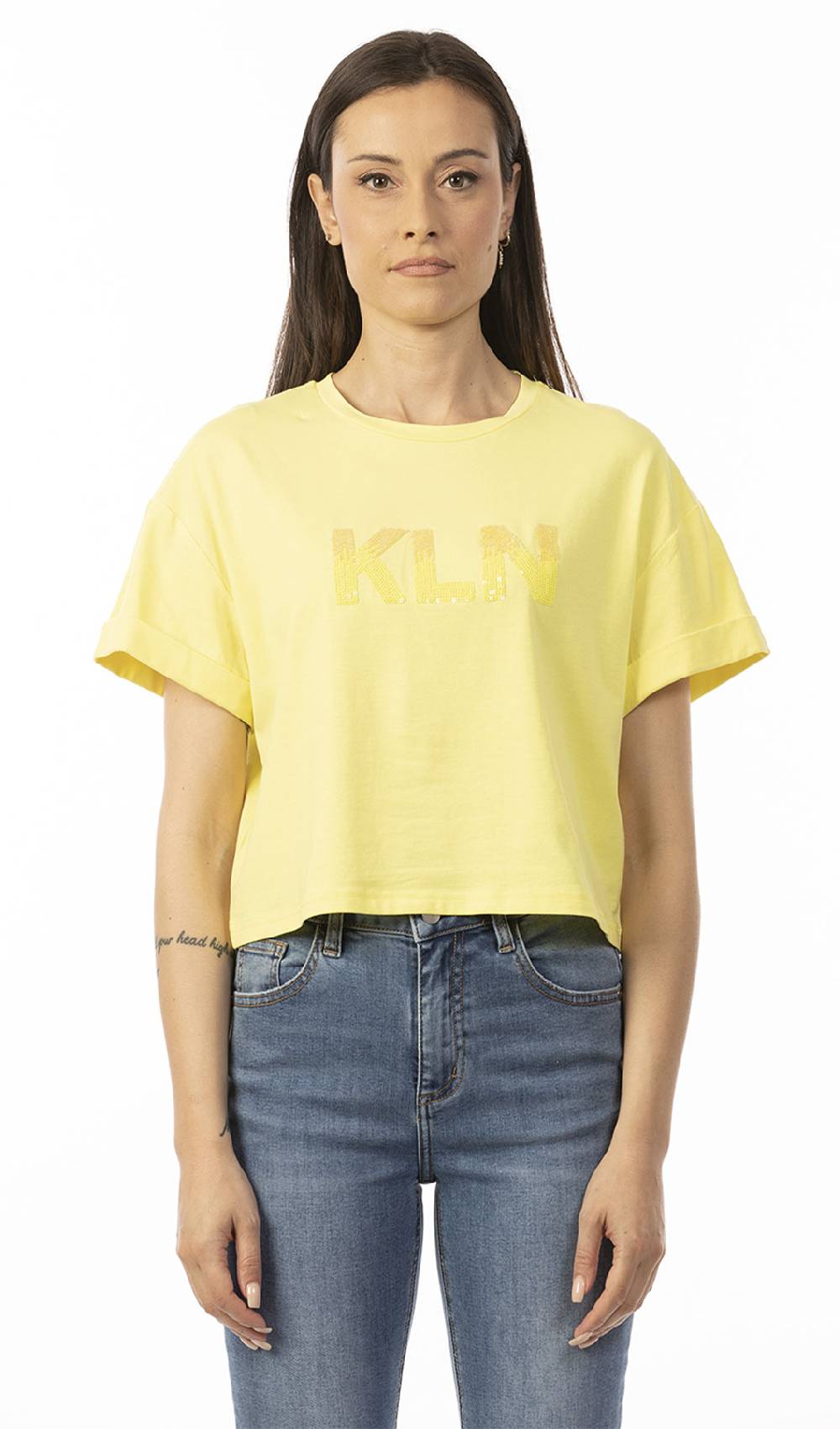 Koralline T-SHIRT CON LOGO PAILLETTES E PERLINE Presa