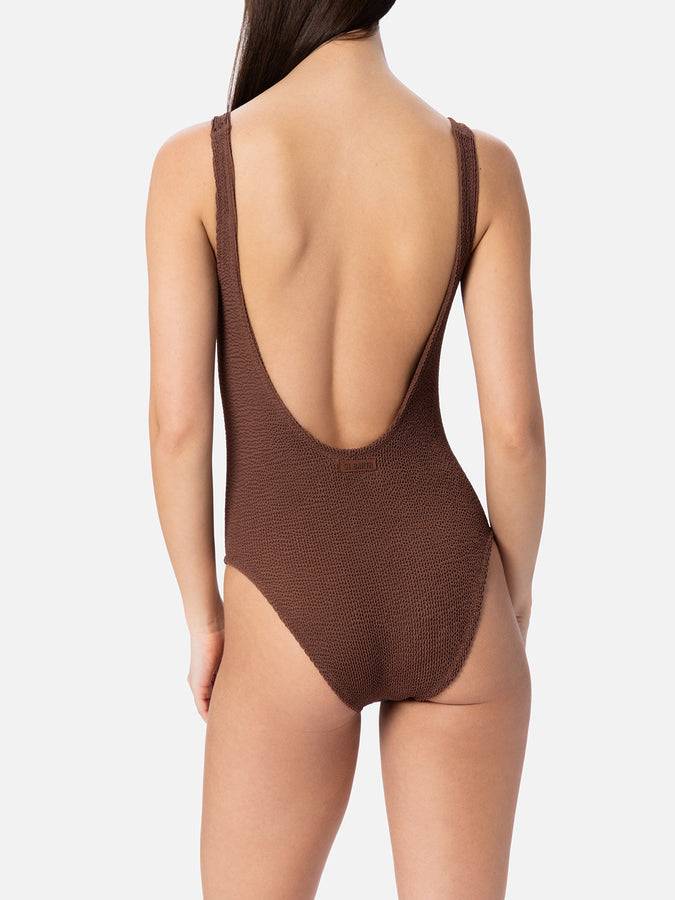 Mc2 Saint Barth Costume intero da donna marrone crinkle Lora Saldi