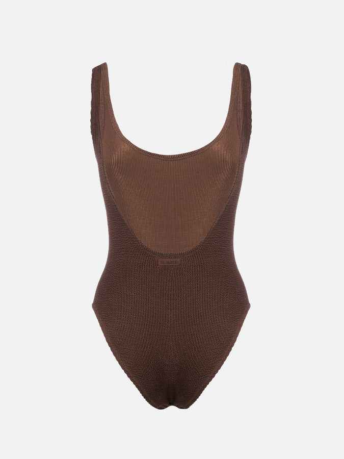 Mc2 Saint Barth Costume intero da donna marrone crinkle Lora Saldi