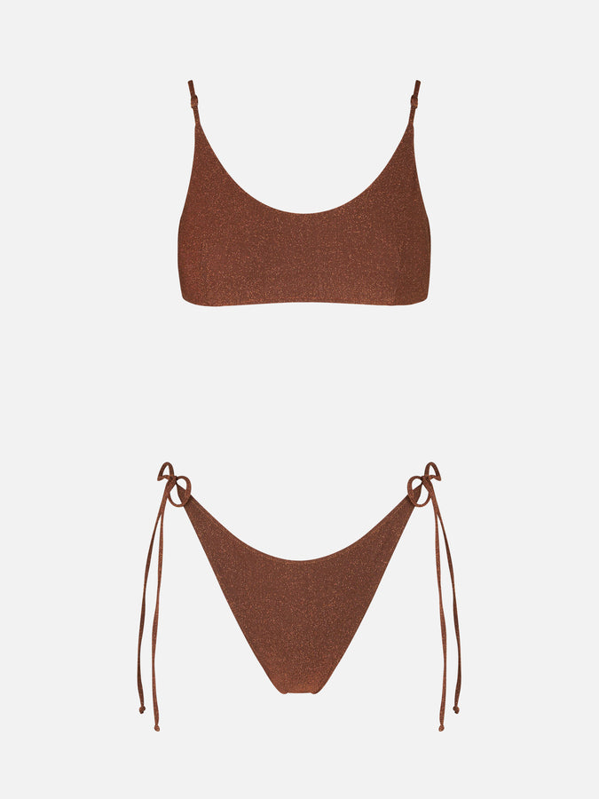 Mc2 Saint Barth Bikini da donna a bralette in lurex marrone In Saldo