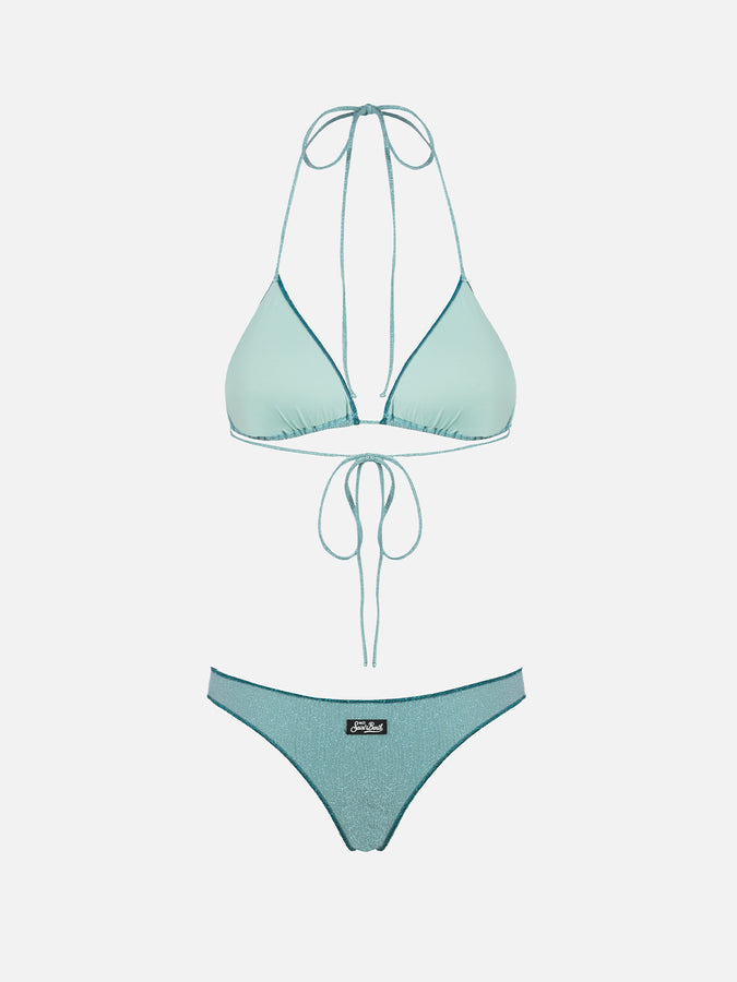 Mc2 Saint Barth Bikini da donna a triangolo verde acqua in lurex Leah Naomi Moda