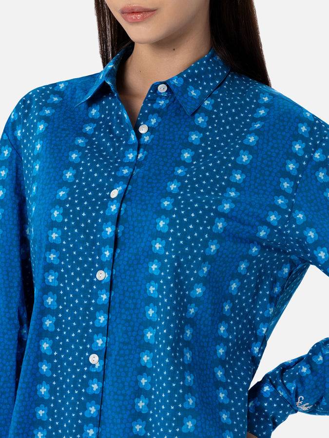 Mc2 Saint Barth Camicia da donna Brigitte in cotone con stampa fiori indaco Vendite Flash