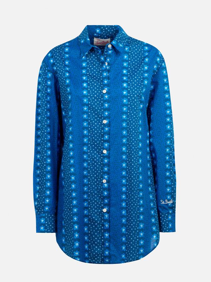 Mc2 Saint Barth Camicia da donna Brigitte in cotone con stampa fiori indaco Vendite Flash
