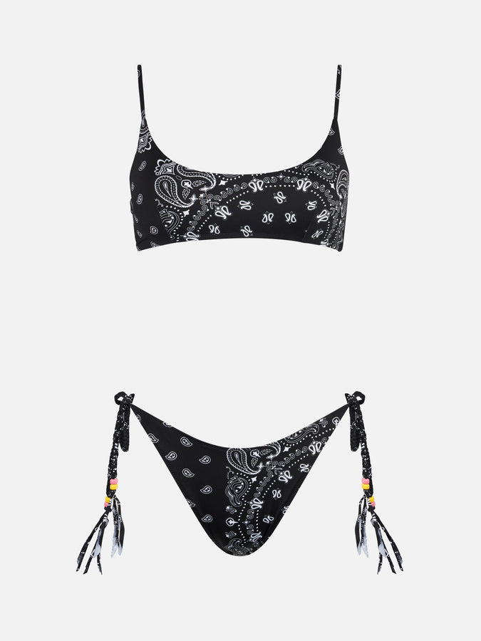 Mc2 Saint Barth Bikini da donna a bralette con stampa bandana nera Promozione