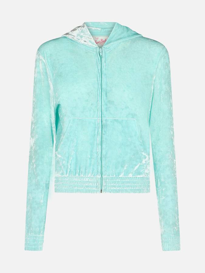 Mc2 Saint Barth Woman water green chenille zipped hoodie Jasmine Sottocosto