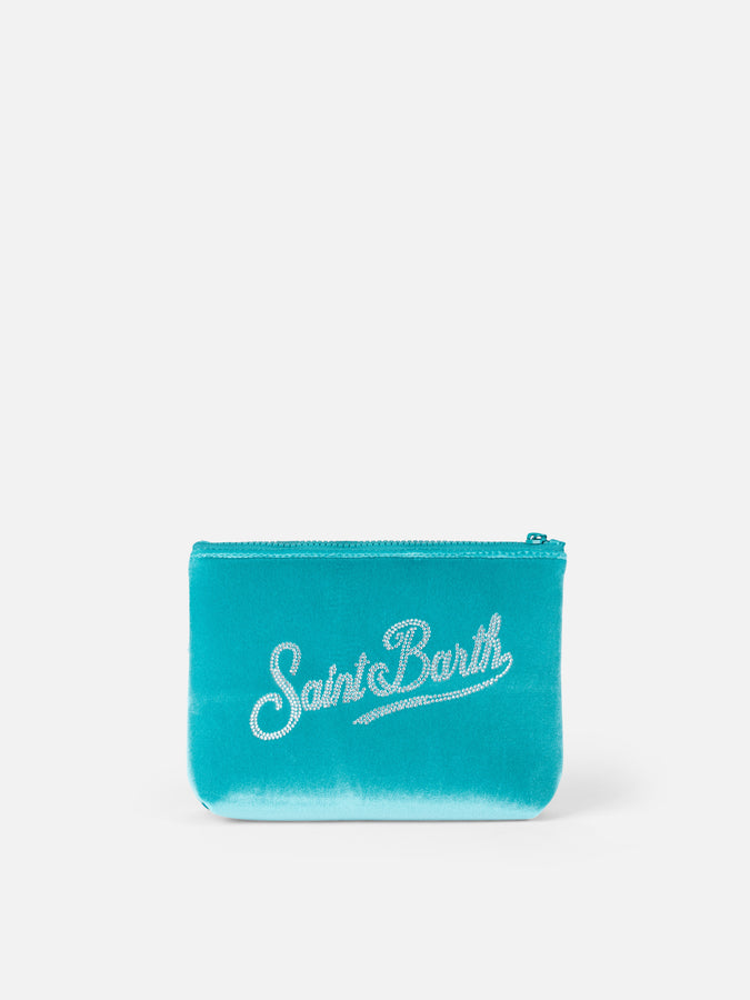 Mc2 Saint Barth Pochette Aline in ciniglia verde acqua con strass In Vendita