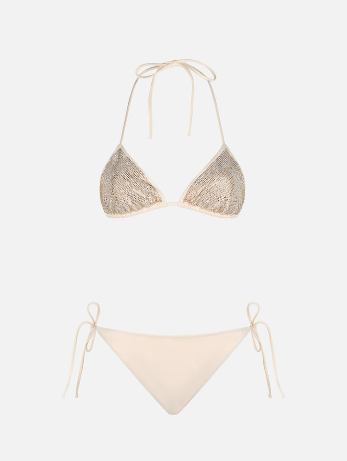 Mc2 Saint Barth Bikini da donna a triangolo beige con strass Negozi Online