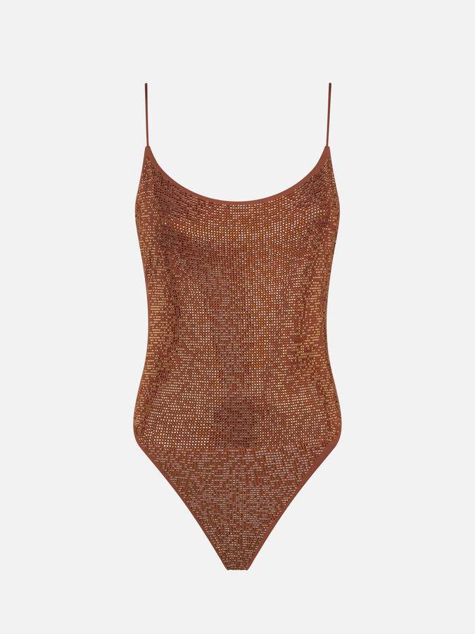 Mc2 Saint Barth Costume intero da donna con strass tonalità marrone Consegna Veloce