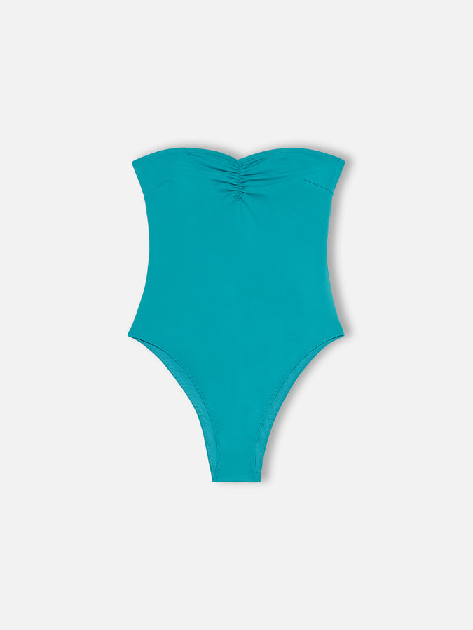 Mc2 Saint Barth Women teal green strapless one piece swimsuit Soleil Pezzi Unici