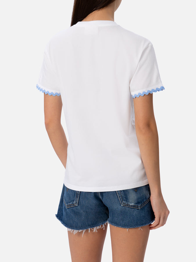 Mc2 Saint Barth T-shirt da donna girocollo Emilie in jersey di cotone con ricamo Portami al Mare Vendita Economica