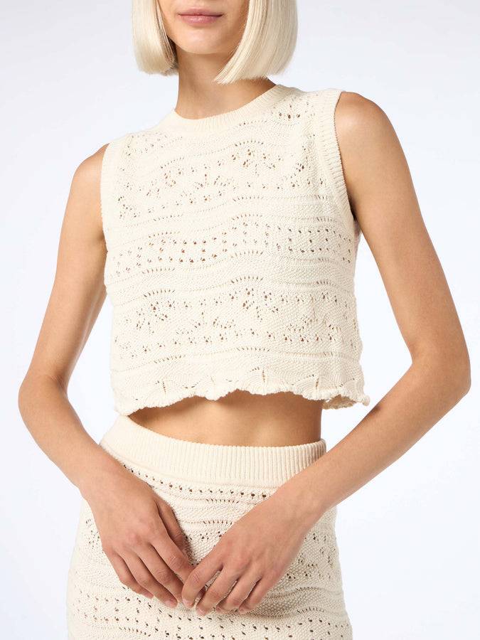 Mc2 Saint Barth Woman sleeveless cotton knit top Peach Offerta Pasqua