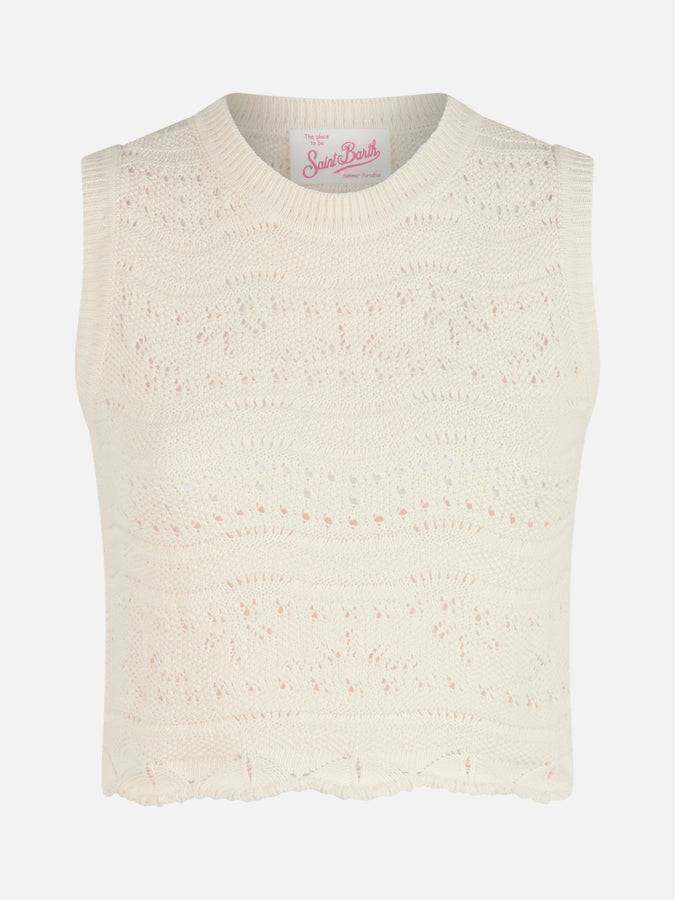 Mc2 Saint Barth Woman sleeveless cotton knit top Peach Offerta Pasqua