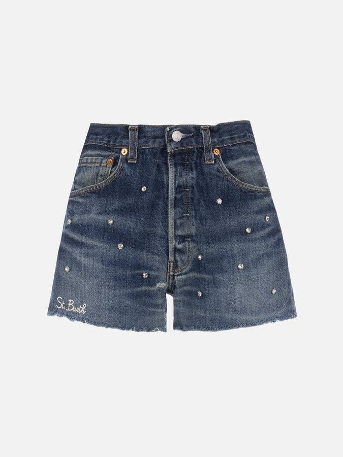 Mc2 Saint Barth Pantaloncini da donna in denim riciclato con strass Vendita Calda
