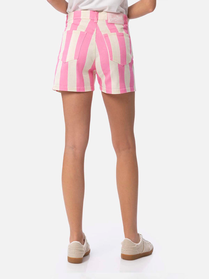 Mc2 Saint Barth Bermuda da donna Cancun in denim stampa righe rosa Solo un giorno rimasto