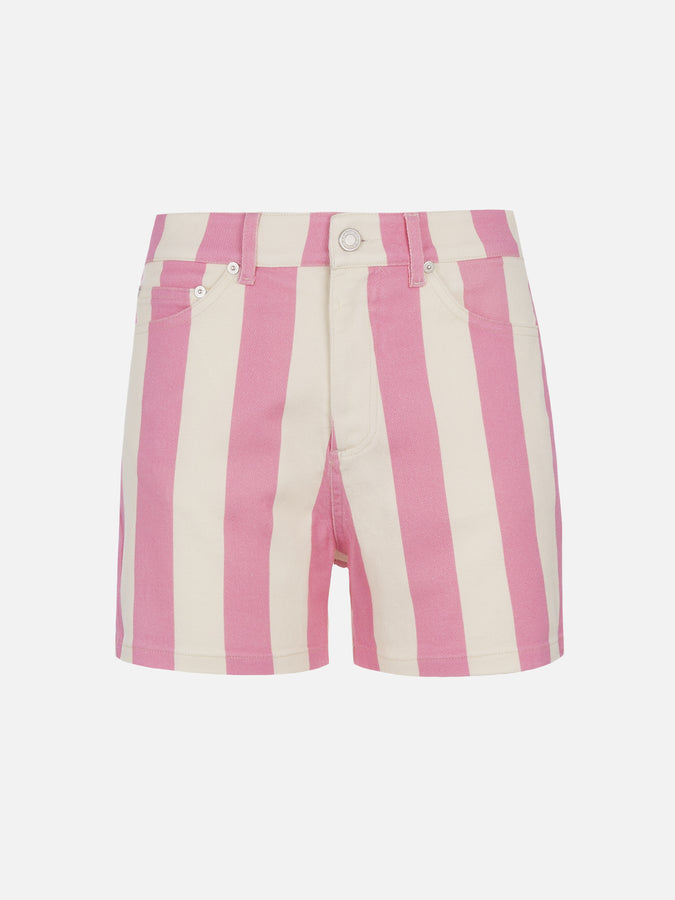 Mc2 Saint Barth Bermuda da donna Cancun in denim stampa righe rosa Solo un giorno rimasto