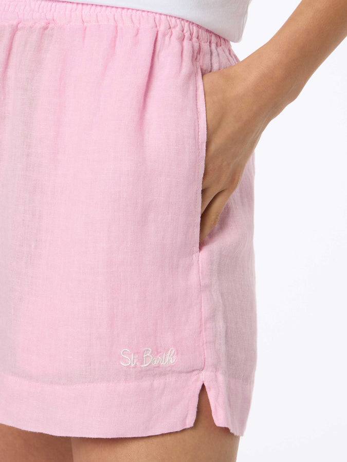 Mc2 Saint Barth Woman pink linen pull up shorts Vendite Flash