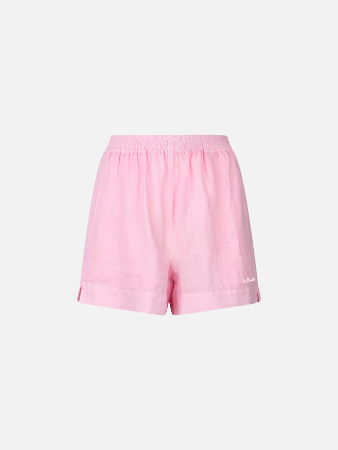 Mc2 Saint Barth Woman pink linen pull up shorts Vendite Flash