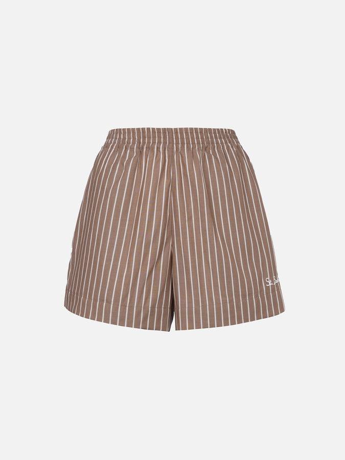 Mc2 Saint Barth Pantaloncini da donna pull up in cotone rigato Meave Qualità