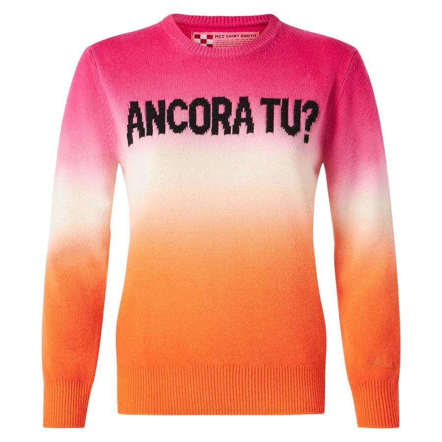 Mc2 Saint Barth Maglia da donna fucsia e arancio degradé con scritta Ancora tu In Saldo