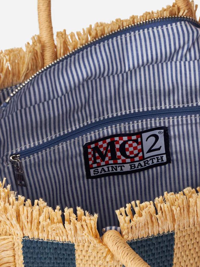 Mc2 Saint Barth Colette Straw handbag with navy blue striped print Spedizione Gratuita