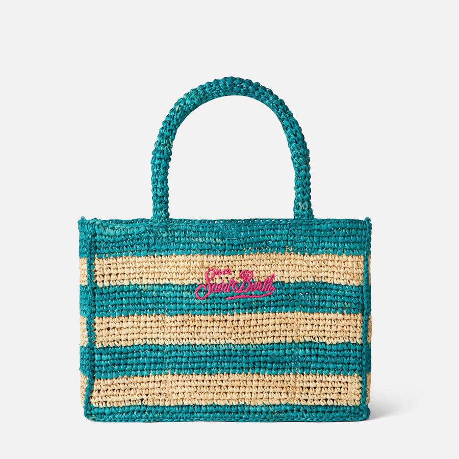 Mc2 Saint Barth Borsa Colette in rafia a righe bianche e bluette Shopping Online