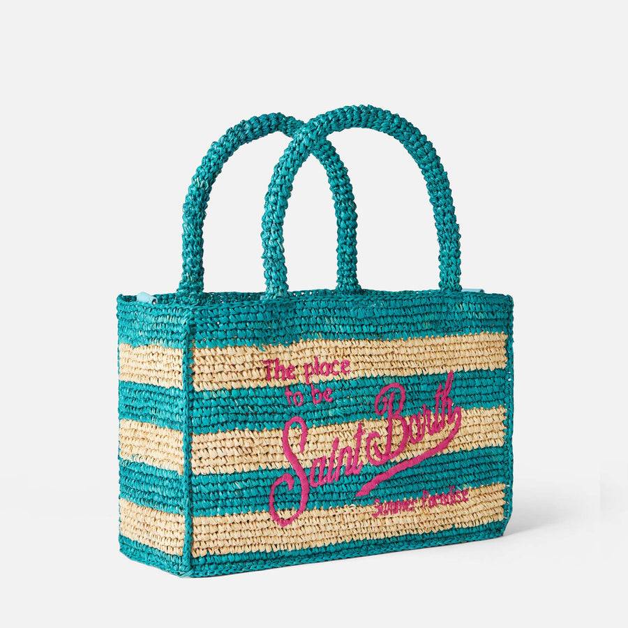 Mc2 Saint Barth Borsa Colette in rafia a righe bianche e bluette Shopping Online