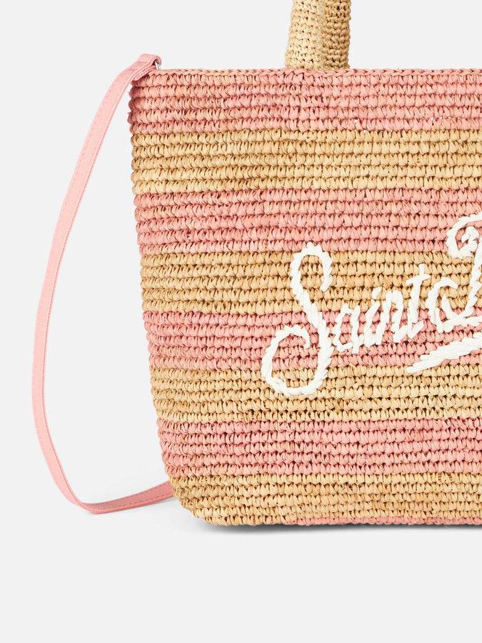 Mc2 Saint Barth Borsa midi Beach in rafia a righe rosa con pochette in cotone Prezzo Ridotto