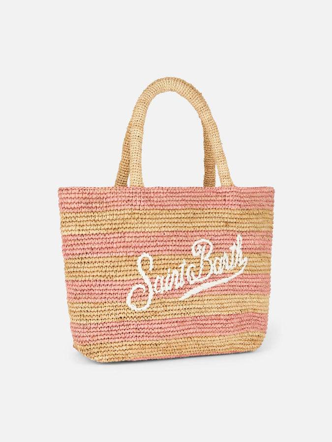 Mc2 Saint Barth Borsa midi Beach in rafia a righe rosa con pochette in cotone Prezzo Ridotto