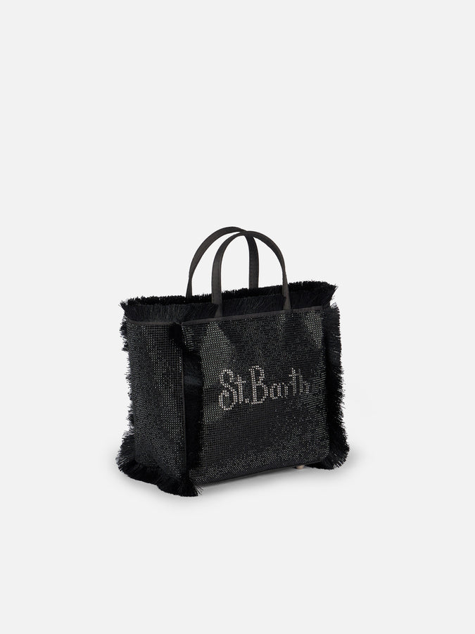 Mc2 Saint Barth Borsa Mini Vanity con frange e strass neri Sottocosto