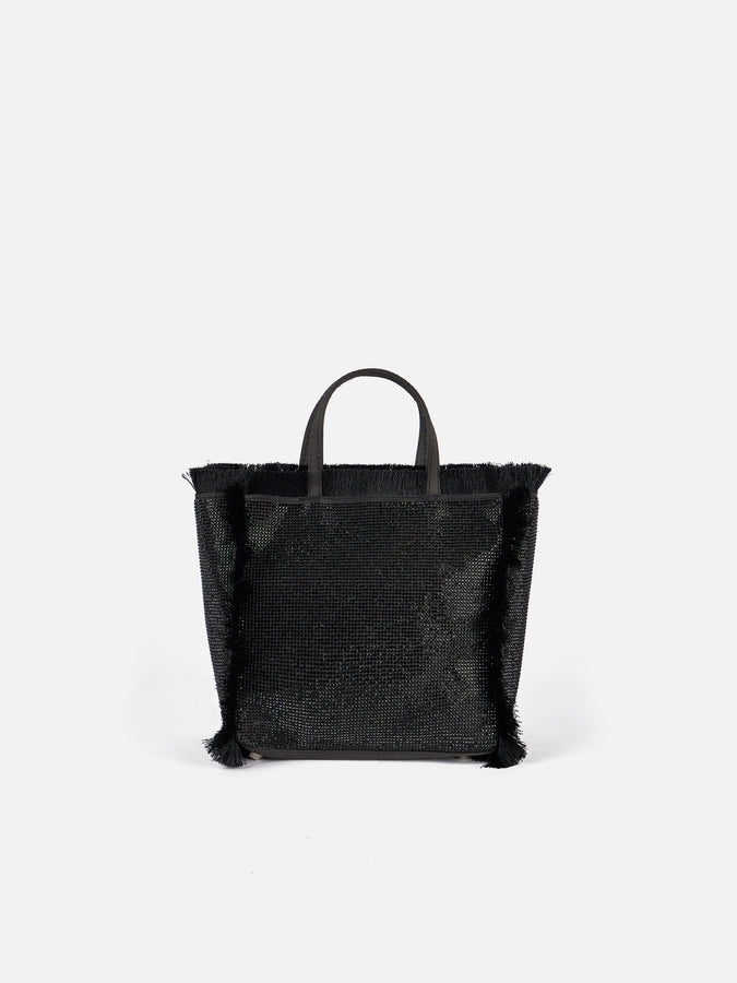 Mc2 Saint Barth Borsa Mini Vanity con frange e strass neri Sottocosto