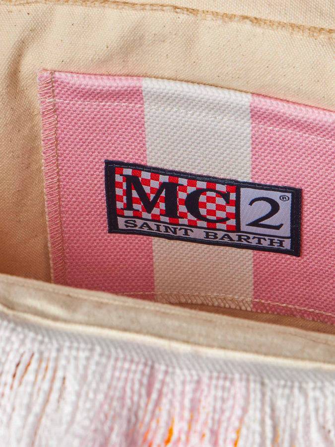 Mc2 Saint Barth Borsa a spalla Vanity in canvas con stampa a righe bianche e rosa e angeli Fiorucci | FIORUCCI SPECIAL EDITION Offerta