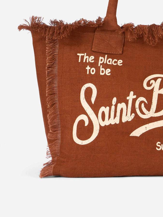 Mc2 Saint Barth Brown Vanity Linen tote bag with Saint Barth logo Online