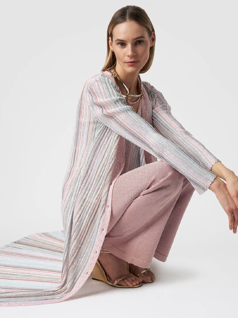 Missoni Cardigan lungo in maglia con righe verticali e paillettes Shopping Online
