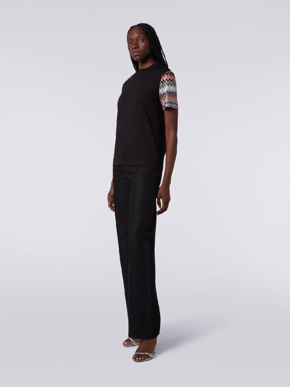 Missoni T-shirt girocollo in cotone con inserti zig zag Offerte