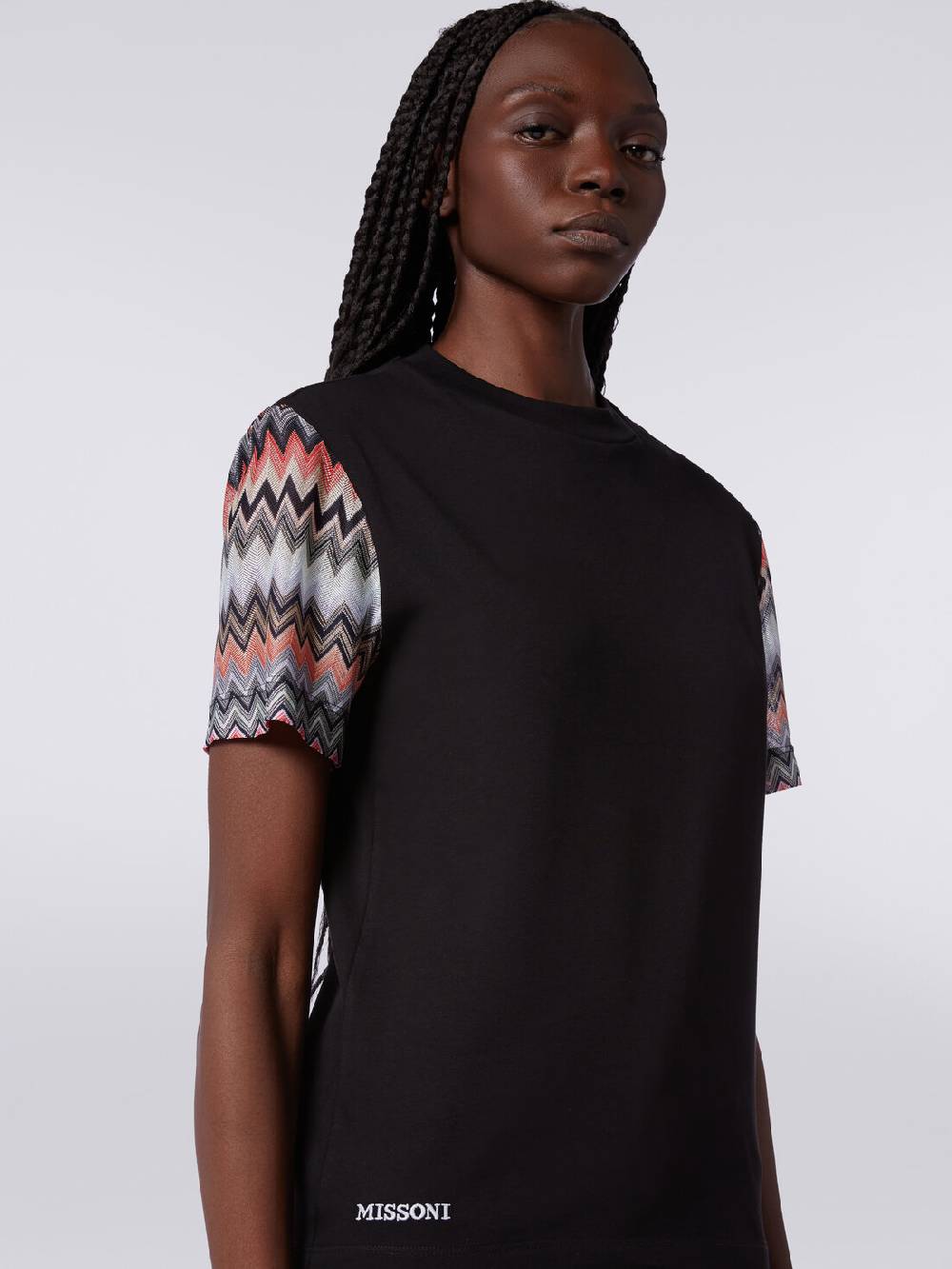 Missoni T-shirt girocollo in cotone con inserti zig zag Offerte