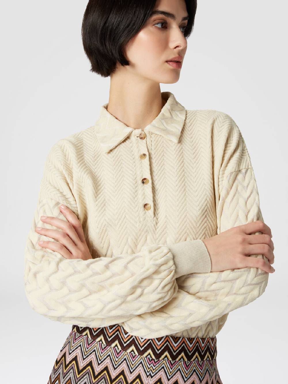 Missoni Polo a maniche lunghe con chevron tono su tono Vendita
