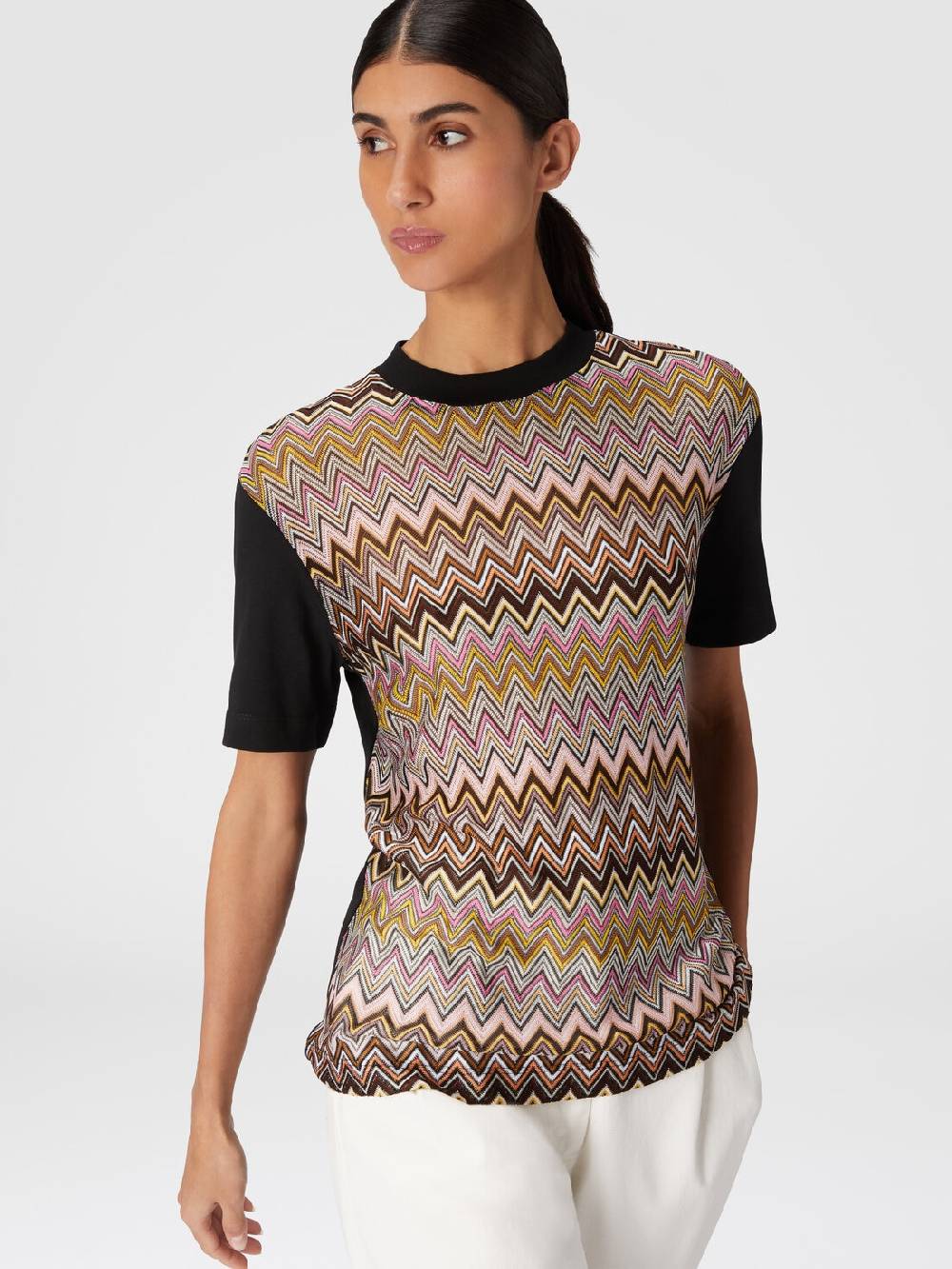 Missoni T-shirt in jersey di cotone con inserti chevron Nuova