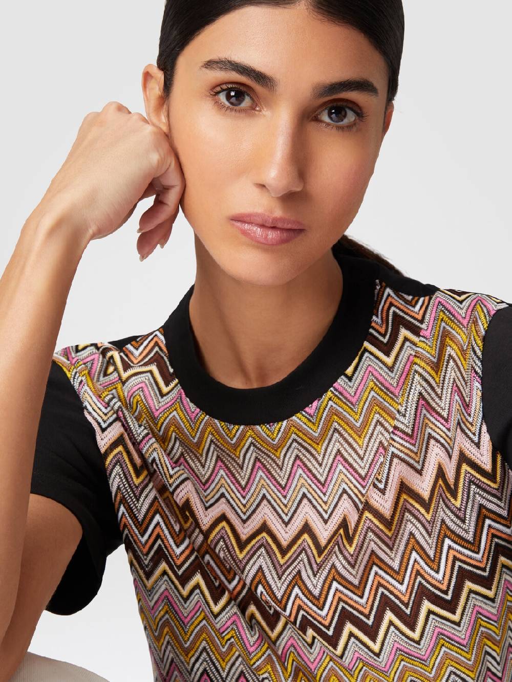 Missoni T-shirt in jersey di cotone con inserti chevron Nuova