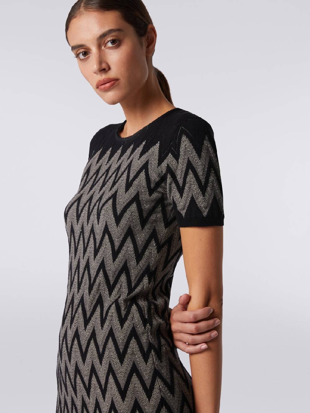 Missoni Abito girocollo in cotone chevron con lurex Novità